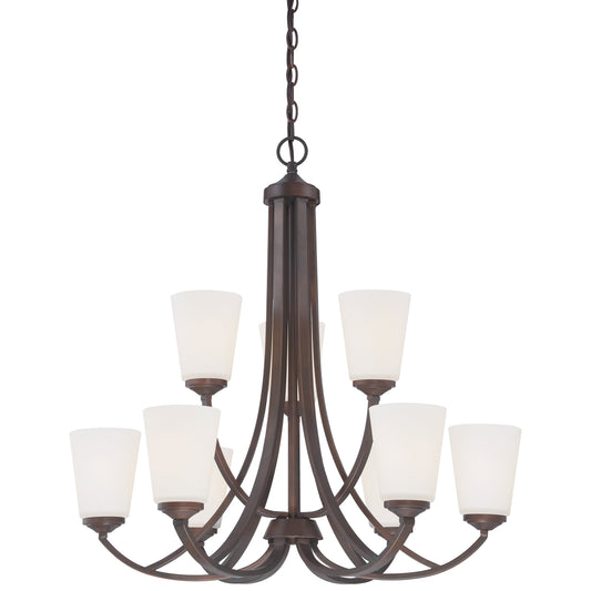 Overland Park 9 Light Chandelier in Vintage Bronze Finish with Etched White Glass - Minka-Lavery