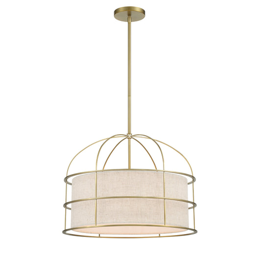 Gateway Park 5 Light Pendant (Convertible to Semi Flush) in Soft Brass Finish with Oatmeal Shade - Minka-Lavery