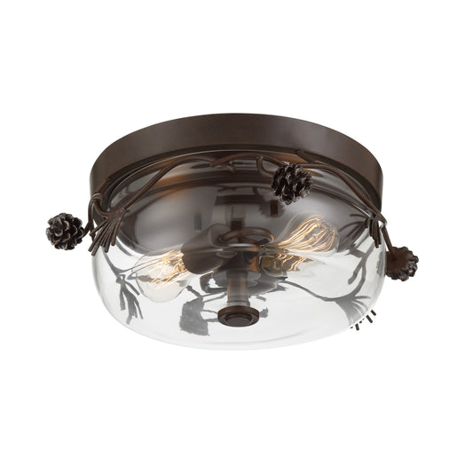Ponderosa Ridge 2 Light Flush Mount in Weathered Spruce and Silver Highlights with Clear Glass - Minka-Lavery