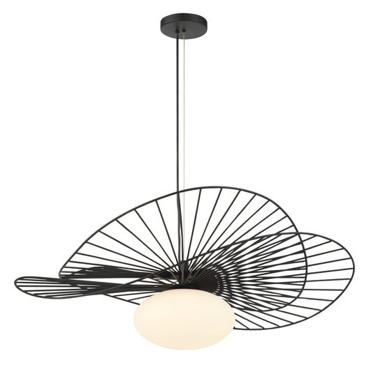 Langley 1-Light Pendant - Dark Matte Black with Etched Opal Glass - Minka-Lavery