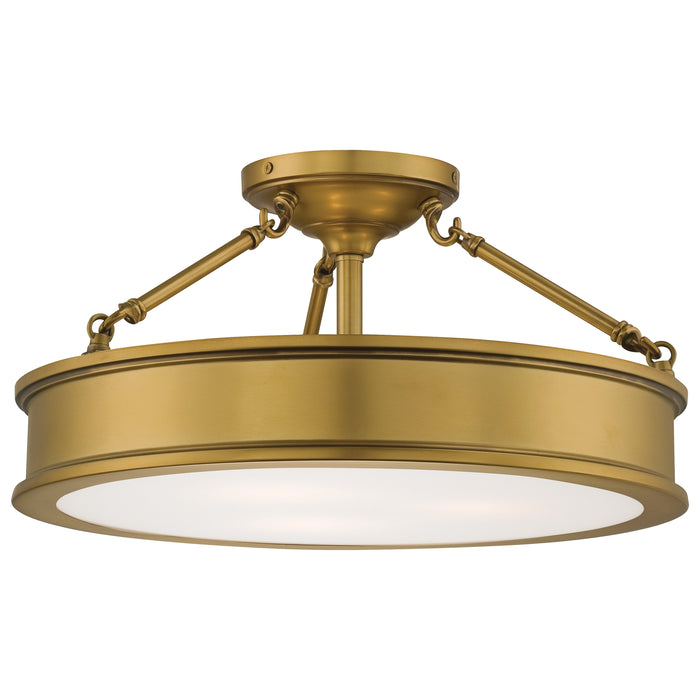 Harbour Point 3 Light Semi Flush in Liberty Gold Finish with Etched White Glass - Minka-Lavery