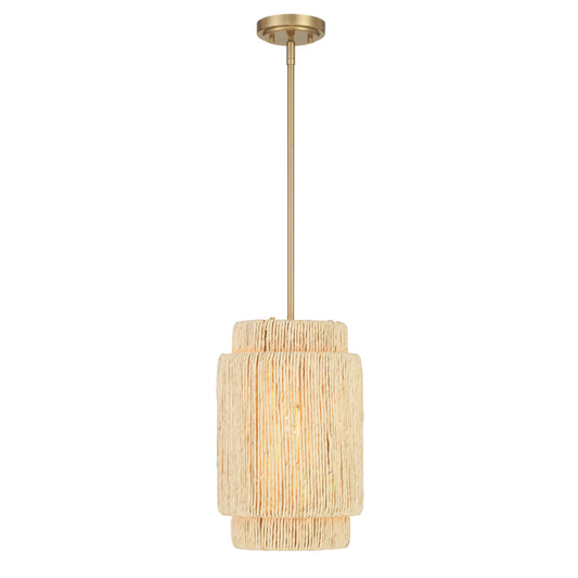 Caviana 1 Light Pendant in Signature Brass Finish with Natural Abaca Shade - Minka-Lavery