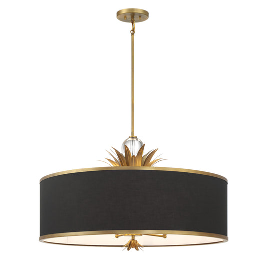 Caprio 6 Light Pendant in Natural Brushed Brass Finish and Fabric Shade - Minka-Lavery