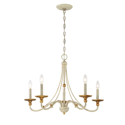 Westchester County 5 Light 28" Chandelier in Farmhouse White with Gilded Gold Leaf - Minka-Lavery