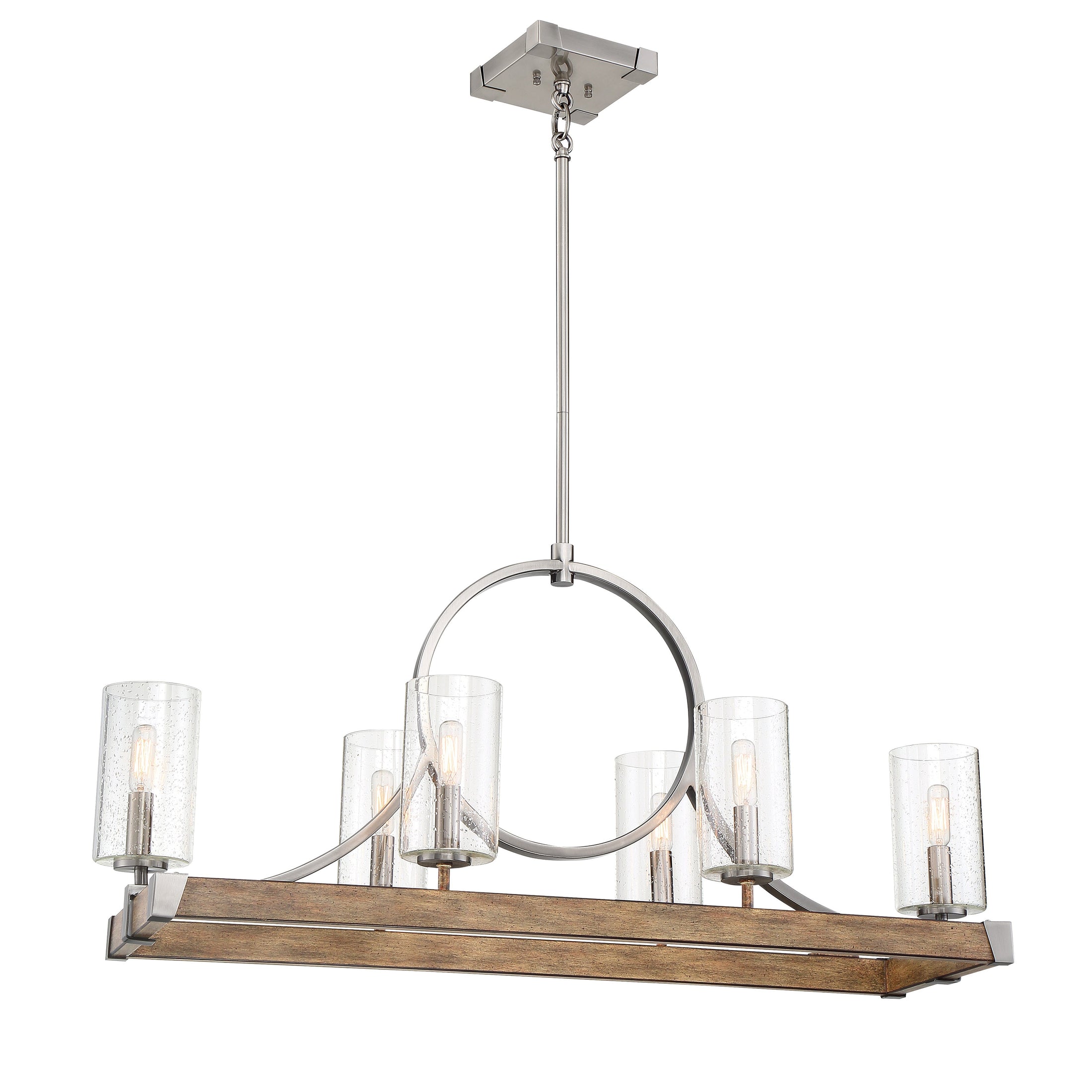 Country Estates 6 Light Island in Sun Faded Wood Finish with Brush Nickel Accents and Seeded Glass - Minka-Lavery