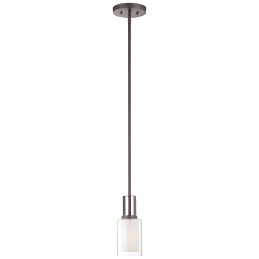 Parsons Studio 1 Light Mini Pendant in Smoked Iron Finish with Clear and Etched White Glass - Minka-Lavery