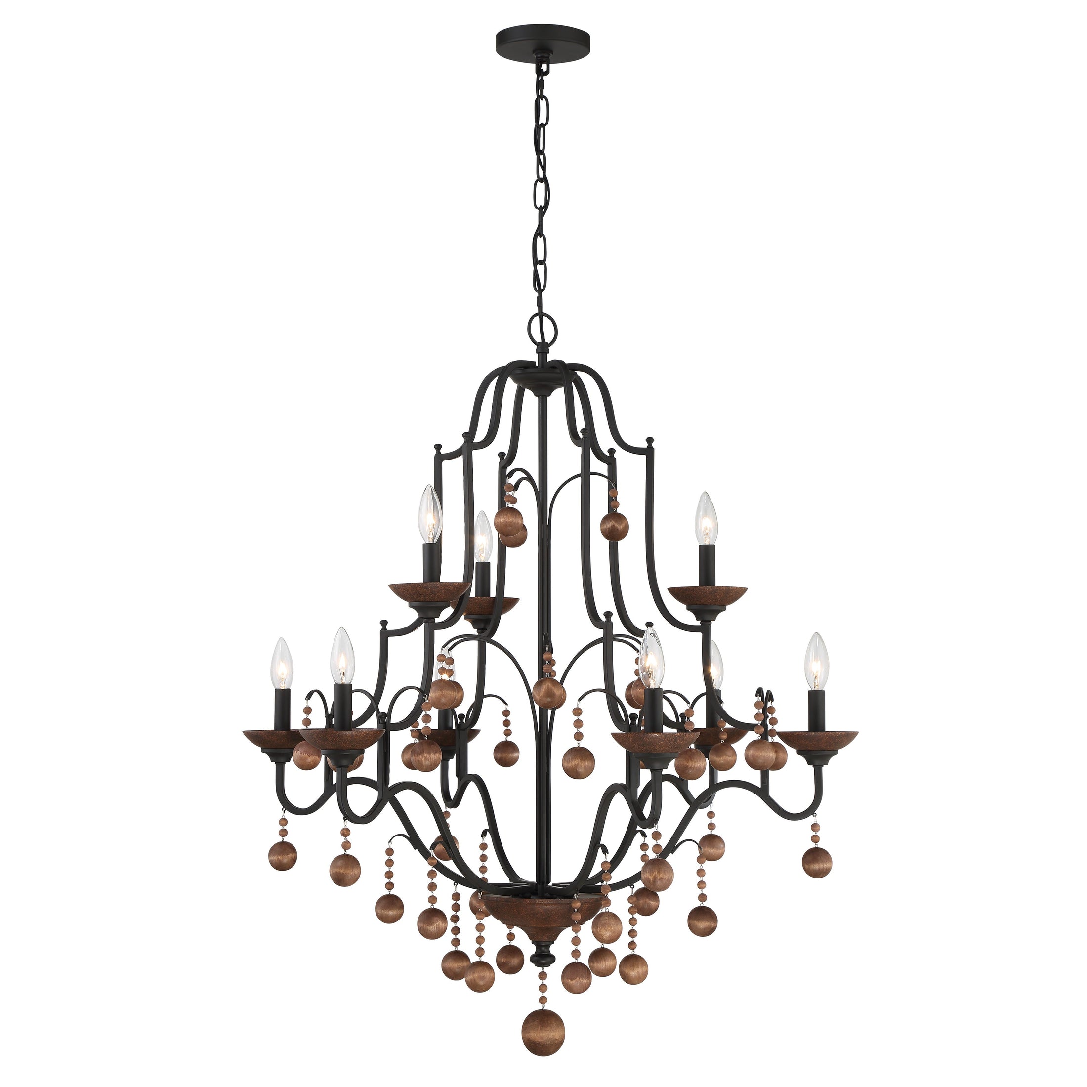Colonial Charm 9 Light Chandelier with Wood Accents in Old World Bronze with Walnut Finish - Minka-Lavery