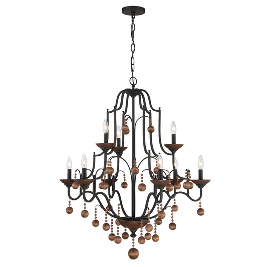 Colonial Charm 9 Light Chandelier with Wood Accents in Old World Bronze with Walnut Finish - Minka-Lavery