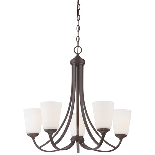 Overland Park 5 Light Candelier in Vintage Bronze Finish with Etched White Glass - Minka-Lavery