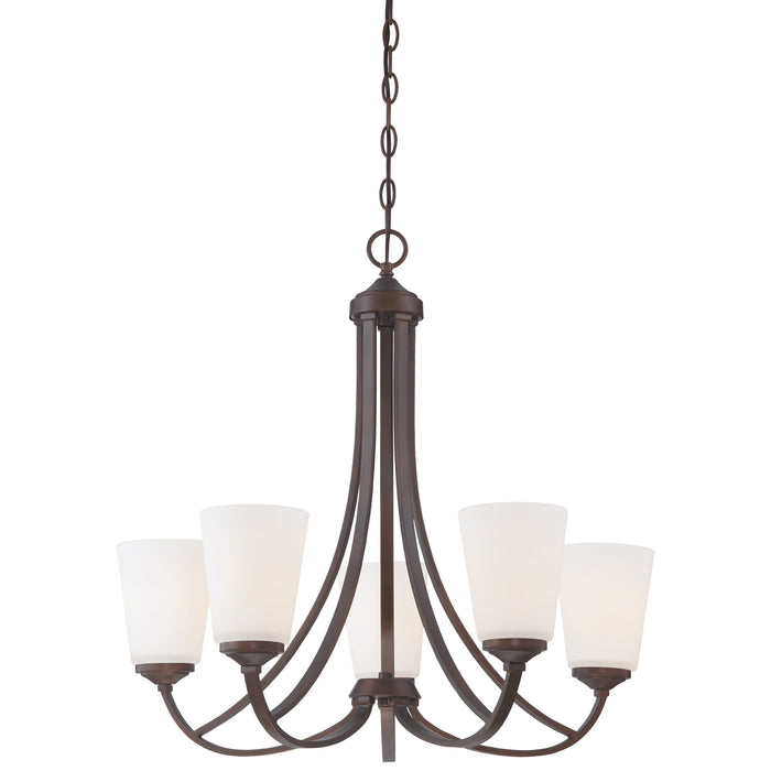 Overland Park 5 Light Candelier in Vintage Bronze Finish with Etched White Glass - Minka-Lavery