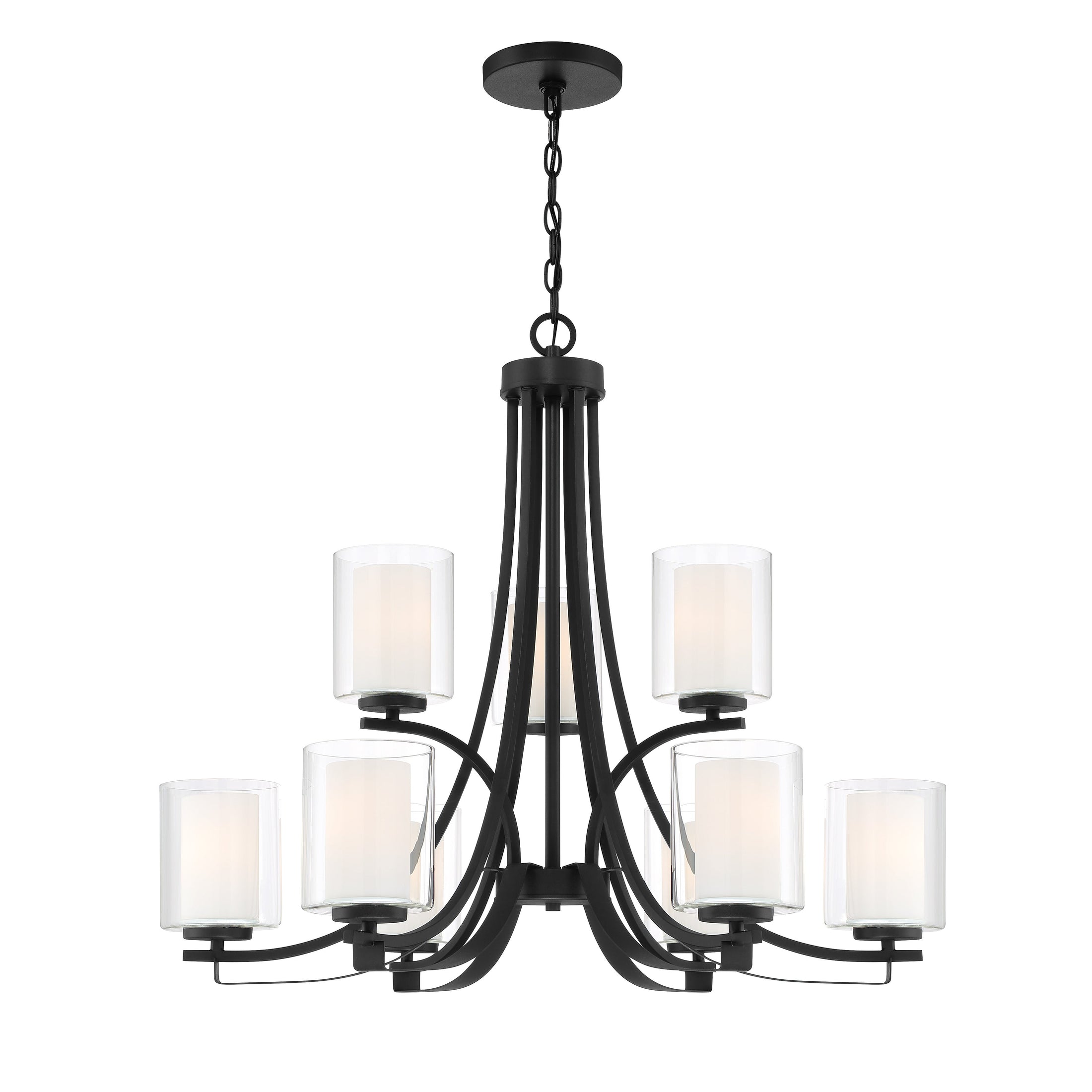 Parsons Studio 9 Light Chandelier in Sand Coal Finish with Clear and Etched White Glass - Minka-Lavery