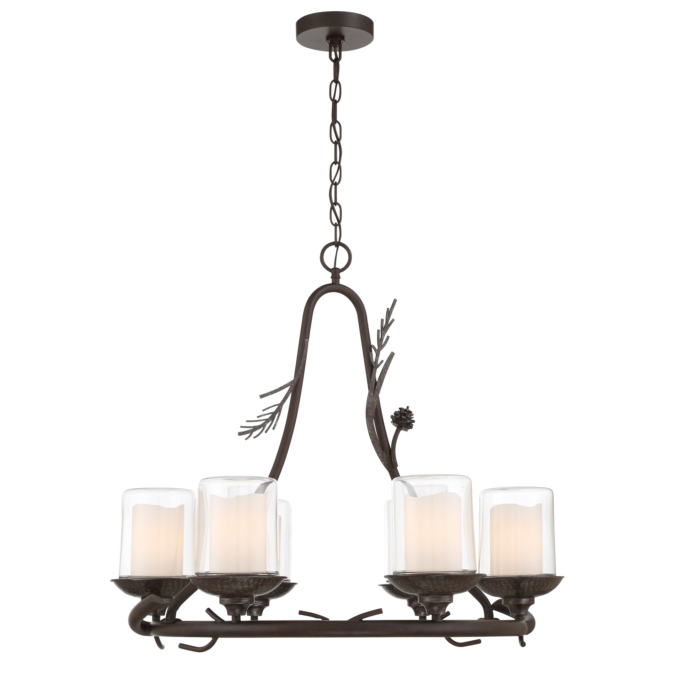 Ponderosa Ridge 6 Light Outdoor Chandelier in Weathered Spruce and Silver Highlights with Clear Glass - Minka-Lavery