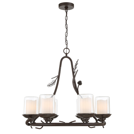 Ponderosa Ridge 6 Light Outdoor Chandelier in Weathered Spruce and Silver Highlights with Clear Glass - Minka-Lavery