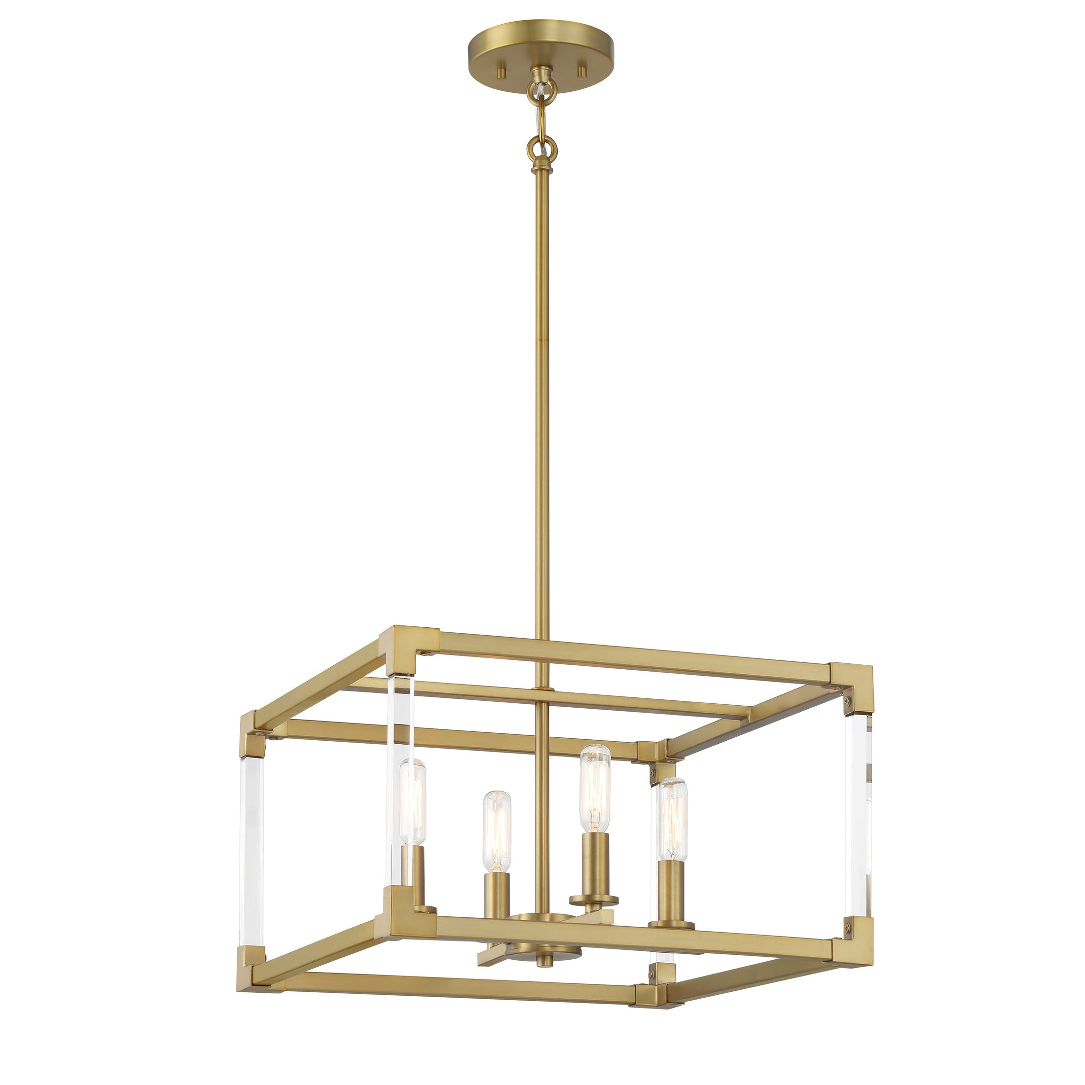 Oro District 4 Light Pendant in Soft Brass Finish with Clear Acrylic Accents - Minka-Lavery