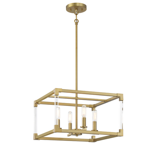 Oro District 4 Light Pendant in Soft Brass Finish with Clear Acrylic Accents - Minka-Lavery