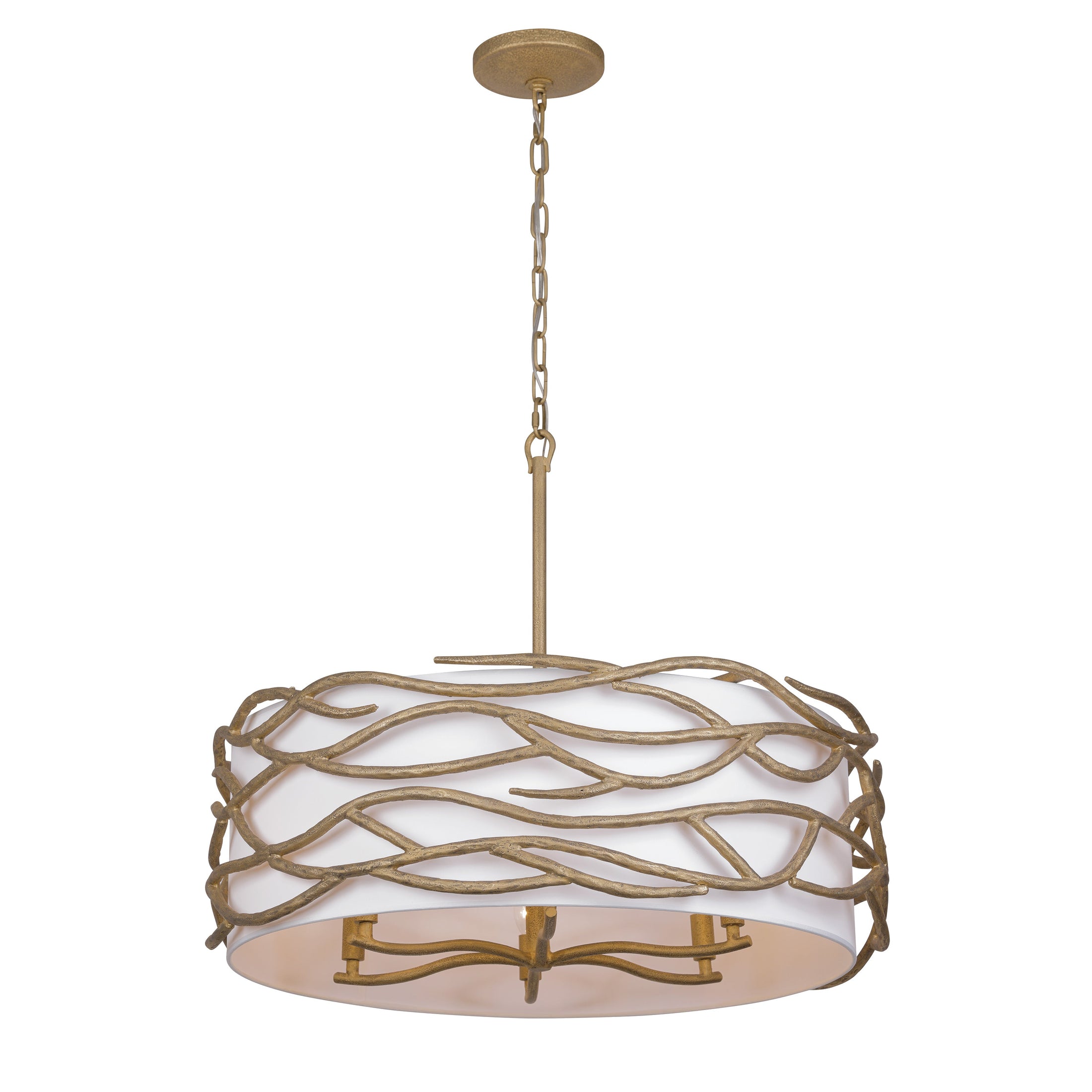 Branch Reality 6 Light Pendant in Ashen Gold with a White Fabric Shade - Minka-Lavery