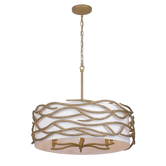 Branch Reality 6 Light Pendant in Ashen Gold with a White Fabric Shade - Minka-Lavery