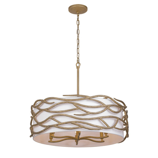 Branch Reality 6 Light Pendant in Ashen Gold with a White Fabric Shade - Minka-Lavery