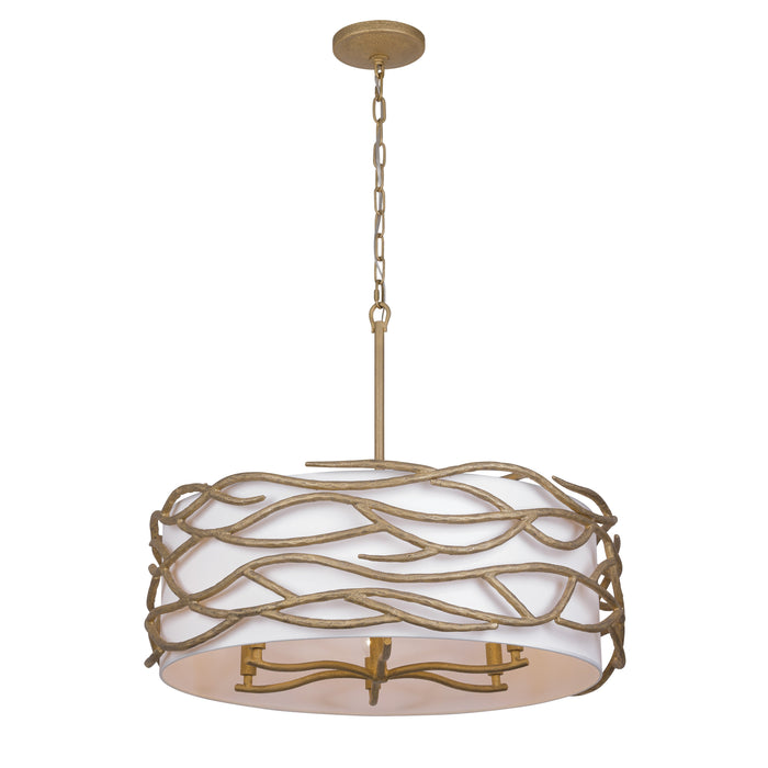 Branch Reality 6 Light Pendant in Ashen Gold with a White Fabric Shade - Minka-Lavery