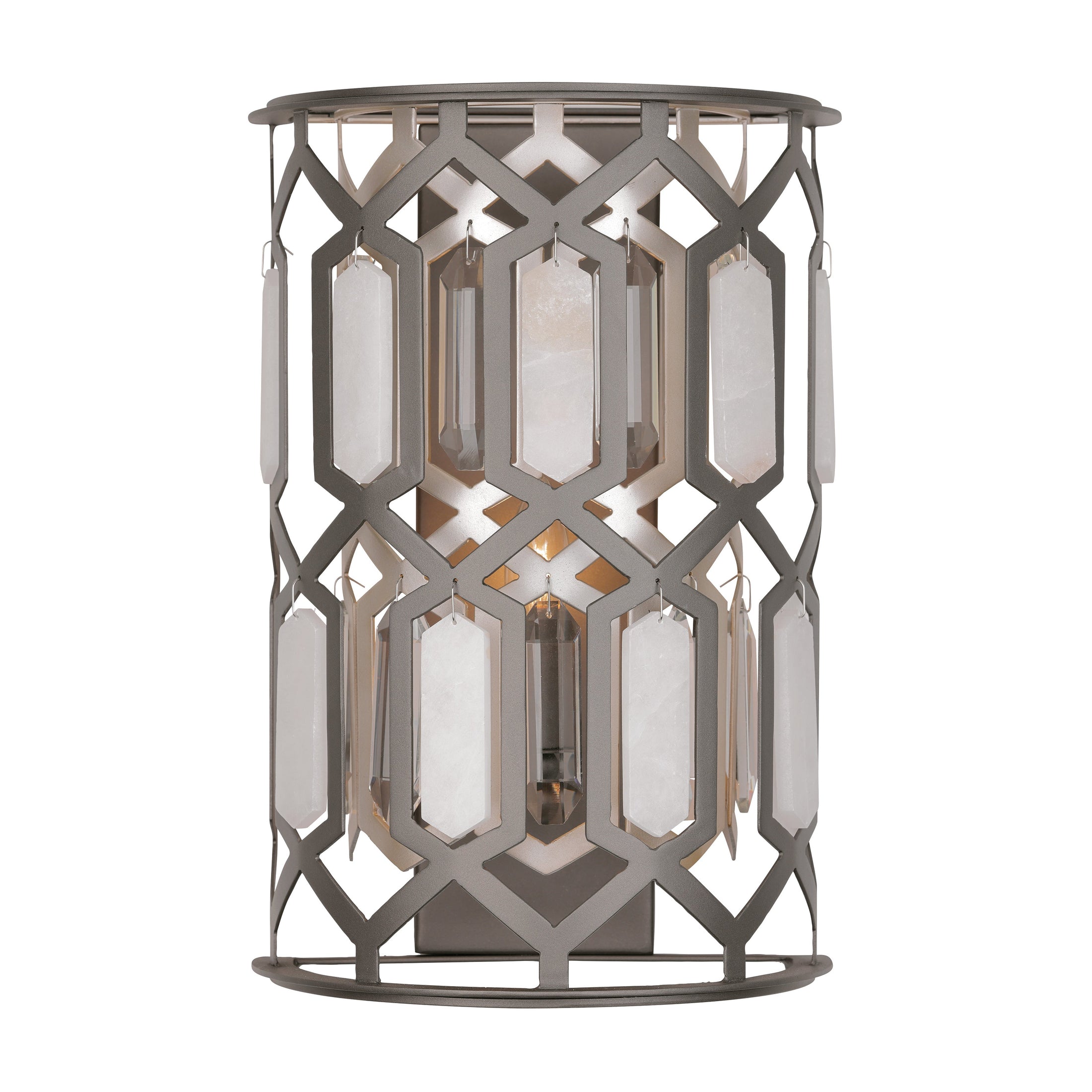 Hexly 16" 1 Light Wall Sconce in Bronze and Sultry Silver with Clear Crystal and Alabaster Stone Accents - Minka-Lavery