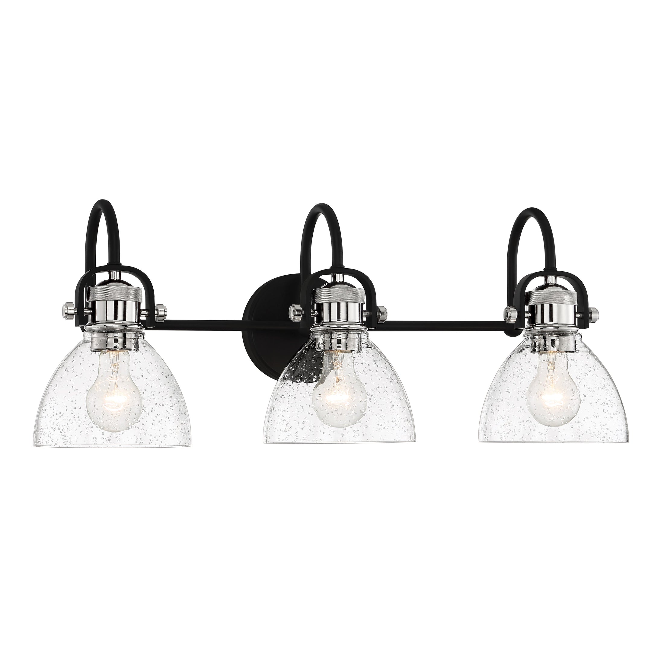 Monico 3 Light Bath in Matte Black and Polished Nickel with Clear Seedy Glass - Minka-Lavery