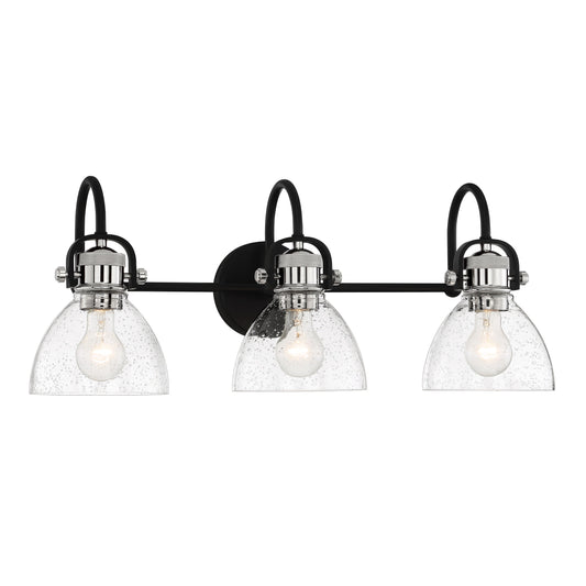 Monico 3 Light Bath in Matte Black and Polished Nickel with Clear Seedy Glass - Minka-Lavery