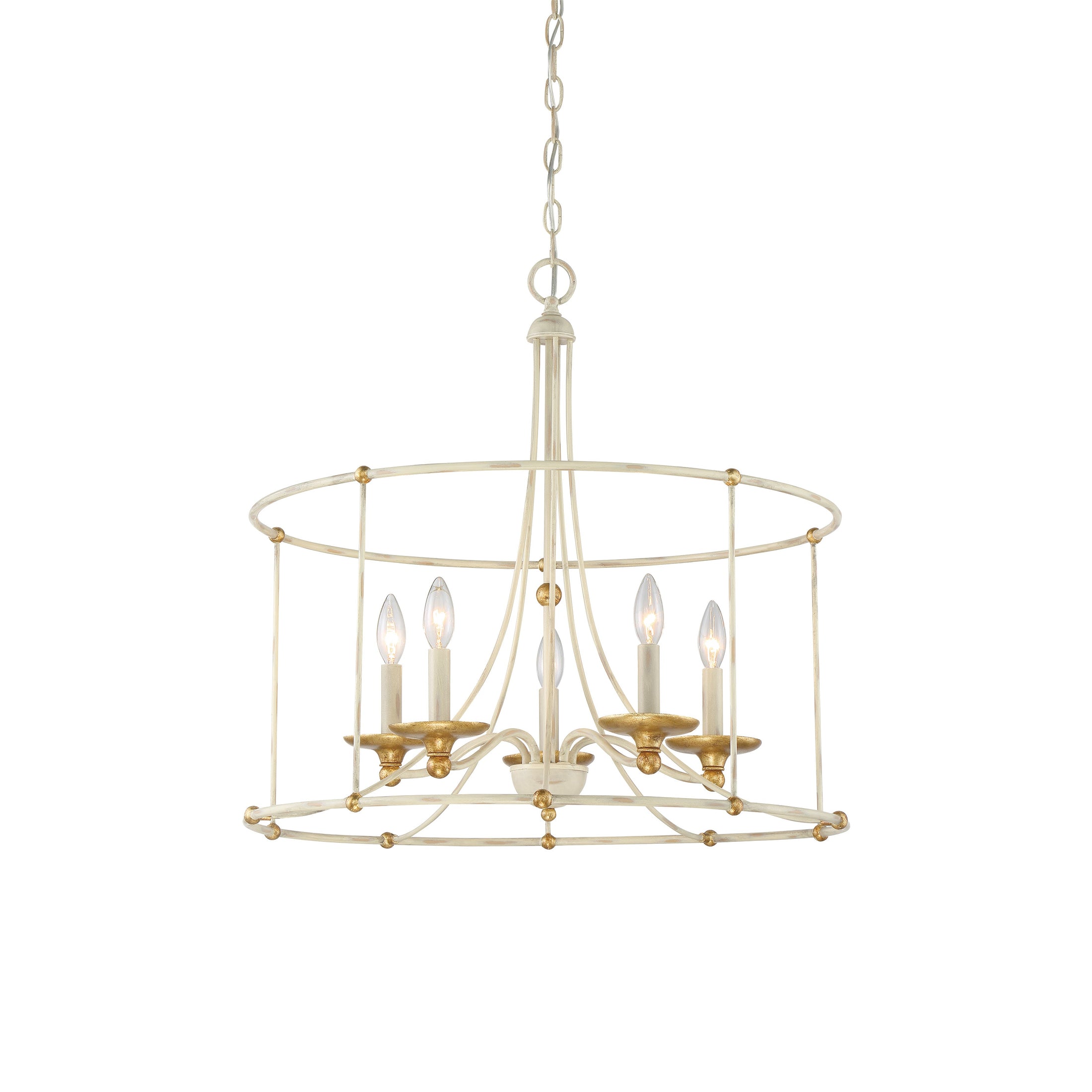 Westchester County 5 Light 25" Chandelier in Farmhouse White with Gilded Gold Leaf - Minka-Lavery