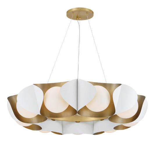 Flare 9-Light Pendant - Sand White and Legacy Brass with Etched Opal Glass - Minka-Lavery