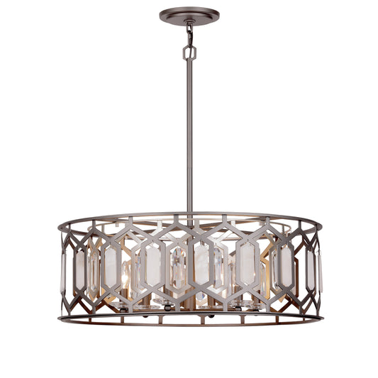 Hexly 6 Light Pendant in Bronze & Sultry Silver with Clear Crystal and Alabaster Stone Accents - Minka-Lavery