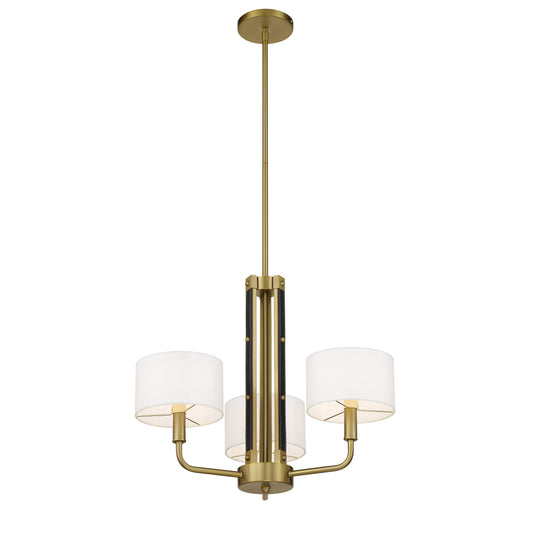Chelsea by Robin Baron 3 Light Chandelier in Soft Brass Finish with White Silk Shades and Leather Accents, a Robin Baron Design - Minka-Lavery