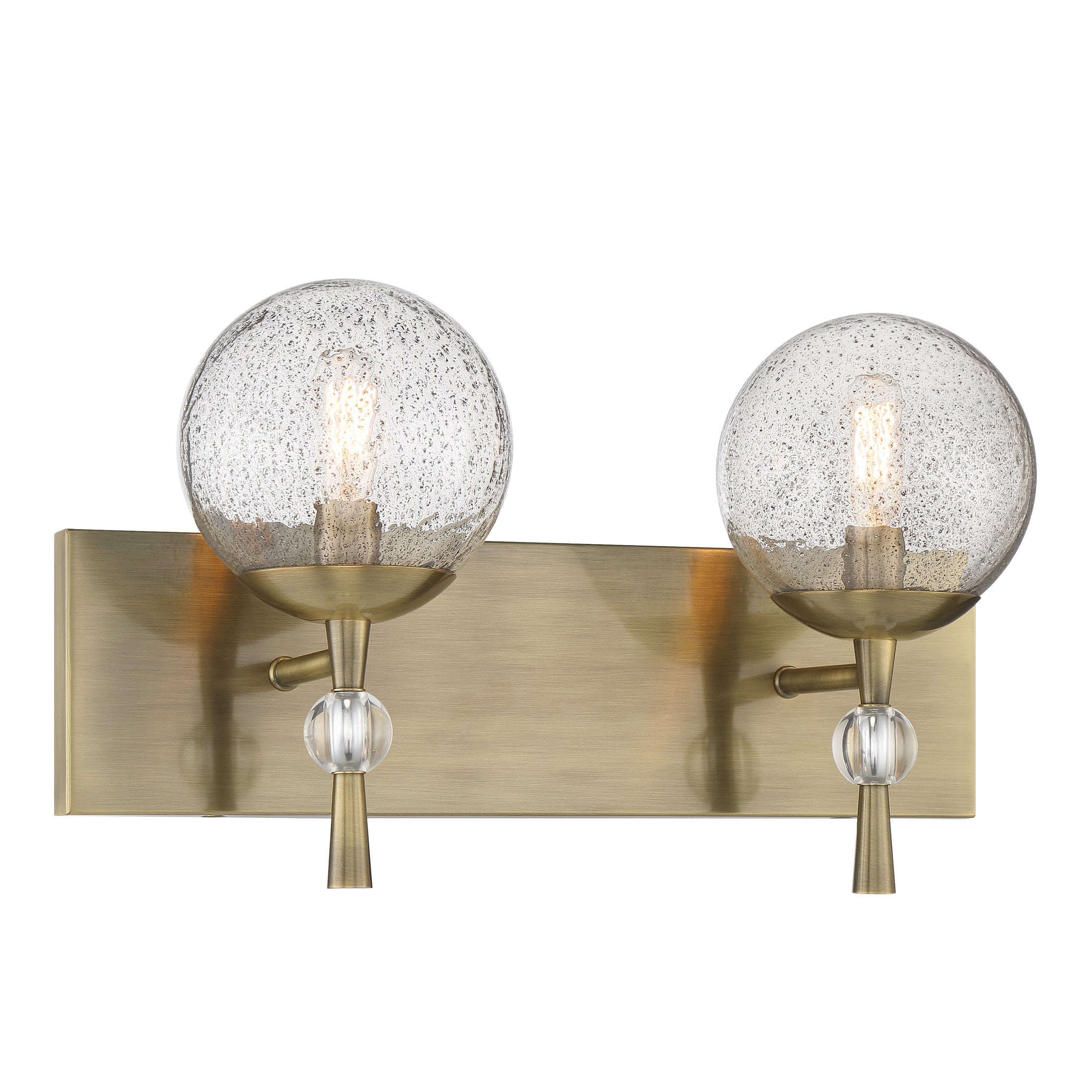 POPULUXE 2 Light Bath Lamp in Oxidized Aged Brass Finish with Clear Volcanic Glass - Minka-Lavery