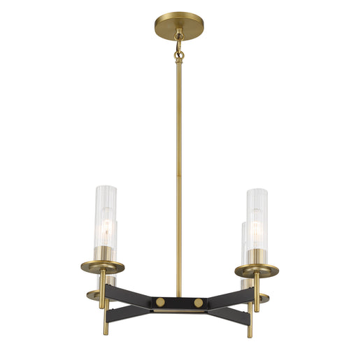 Baldwin Park 4 Light Chandelier in Coal and Soft Brass Finish with Clear Ribbed Glass - Minka-Lavery