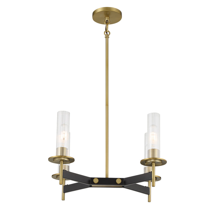 Baldwin Park 4 Light Chandelier in Coal and Soft Brass Finish with Clear Ribbed Glass - Minka-Lavery