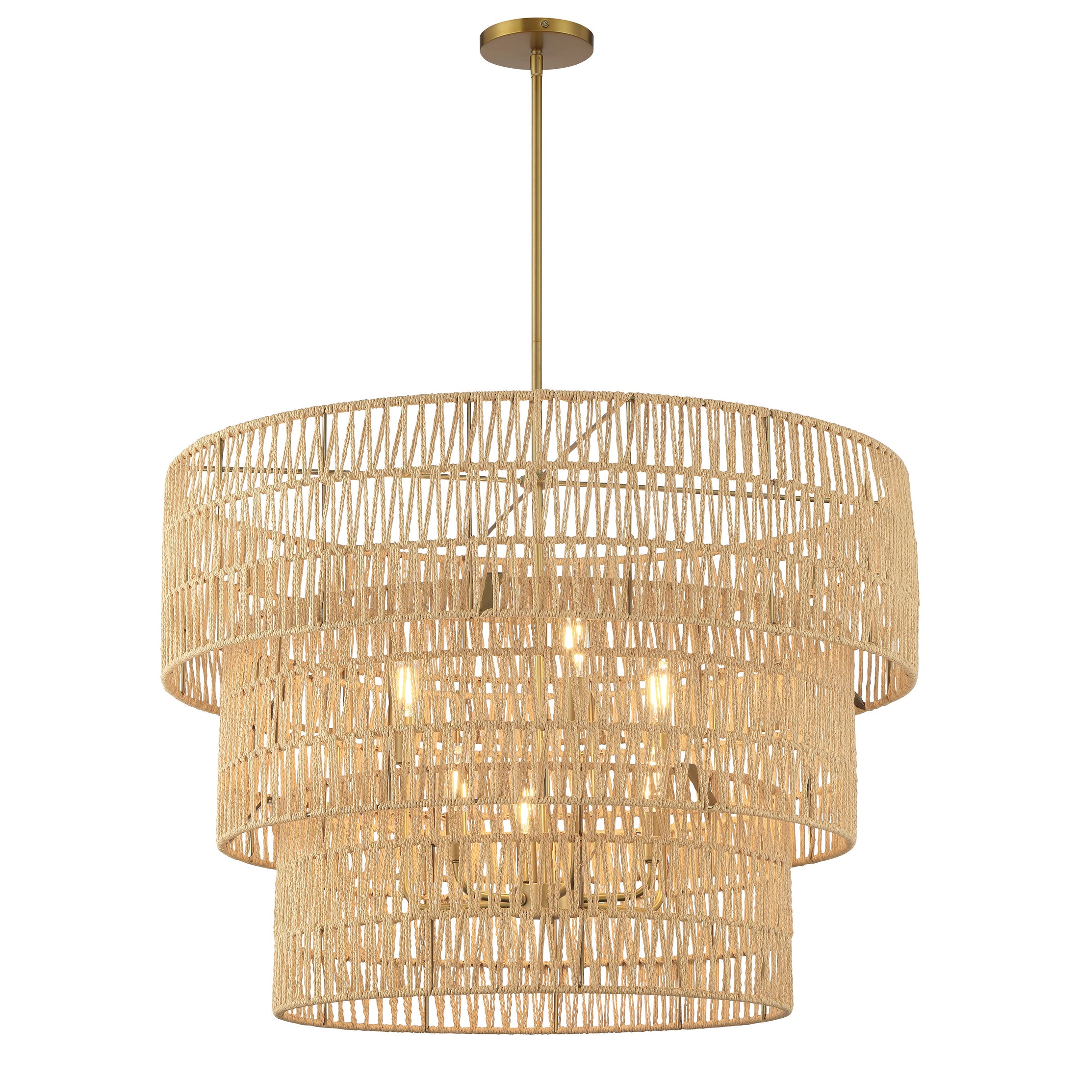 Bungalow Heaven 6 Light Pendant in Soft Brass Finish with a Papyrus Rope Shade - Minka-Lavery