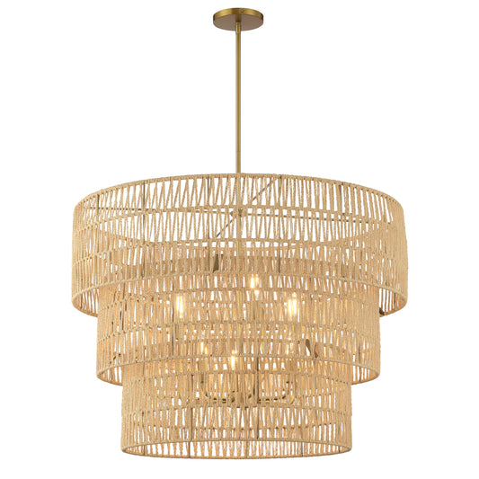 Bungalow Heaven 6 Light Pendant in Soft Brass Finish with a Papyrus Rope Shade - Minka-Lavery