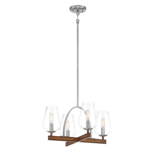 Birnamwood 4 Light Chandelier Convertible to Semi-Flush with Koa Wood and Pewter Finish - Minka-Lavery