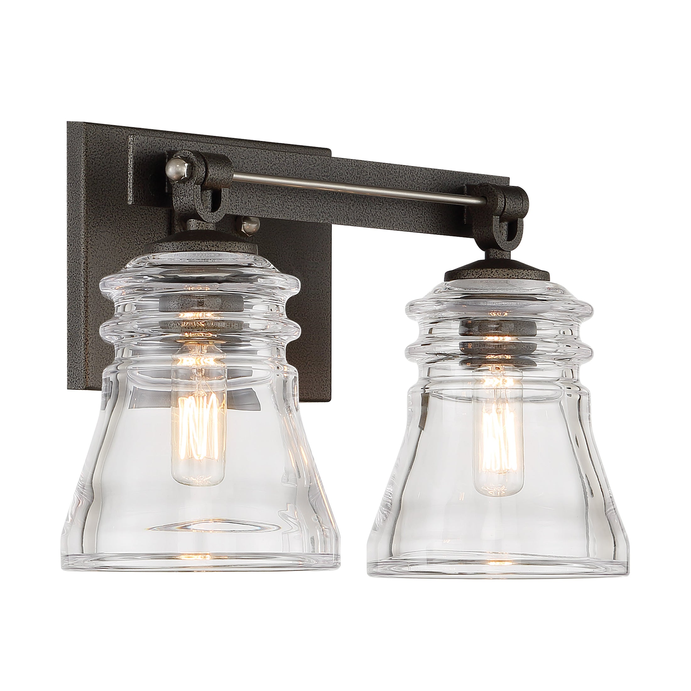 Graham Avenue Graham Avenue - 2 Light Bath Smoked Iron and Brushed Nickel with Clear Pressed Glass - Minka-Lavery