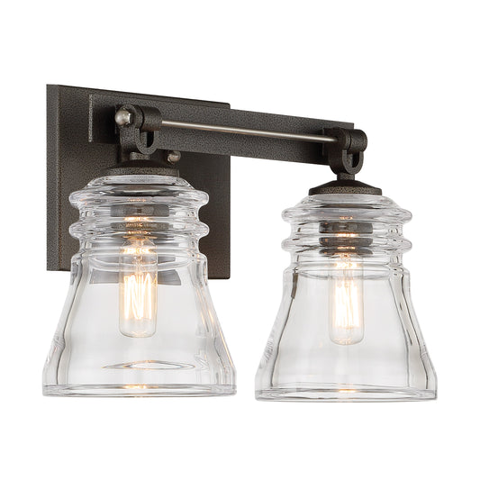 Graham Avenue Graham Avenue - 2 Light Bath Smoked Iron and Brushed Nickel with Clear Pressed Glass - Minka-Lavery