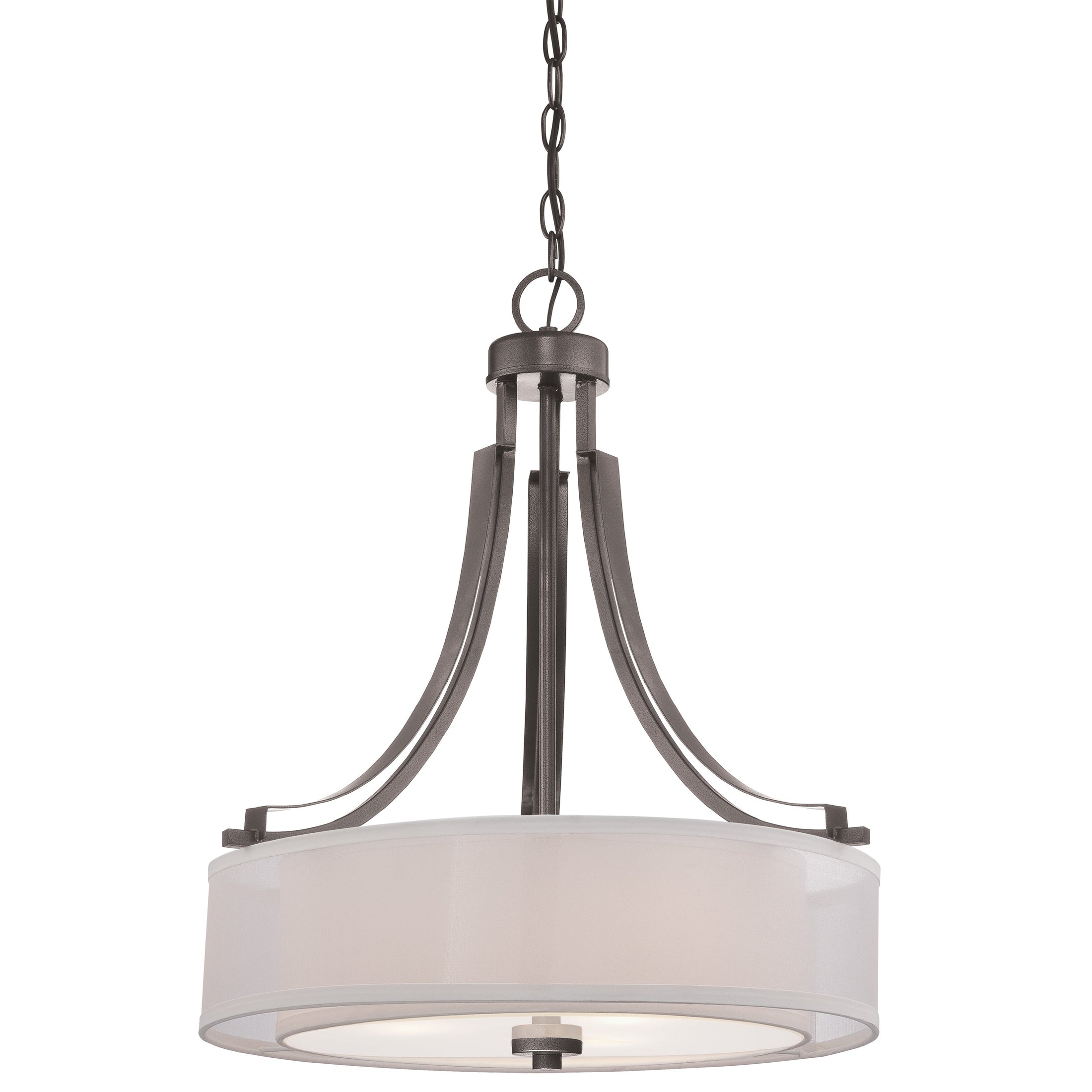 Parsons Studio 3 Light Pendant in Smoked Iron Finish with Translucent Silver Linen with Off-White Linen Inner Shade - Minka-Lavery
