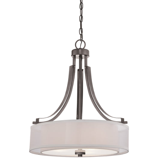 Parsons Studio 3 Light Pendant in Smoked Iron Finish with Translucent Silver Linen with Off-White Linen Inner Shade - Minka-Lavery