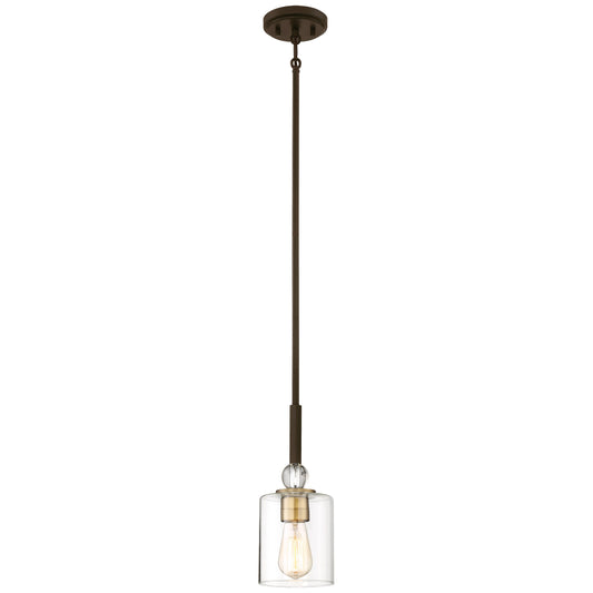Studio 5 1 Light Mini Pendant in Painted Bronze with Natural Brushed Brass Clear Glass - Minka-Lavery
