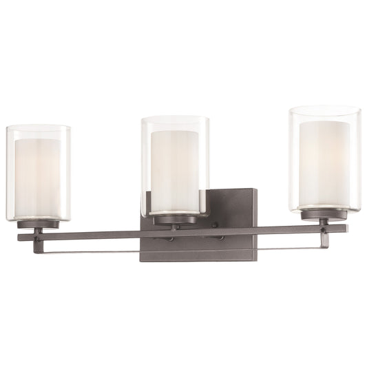 Parsons Studio 3 Light Bath in Smoked Iron Finish with Clear and Etched White Glass - Minka-Lavery