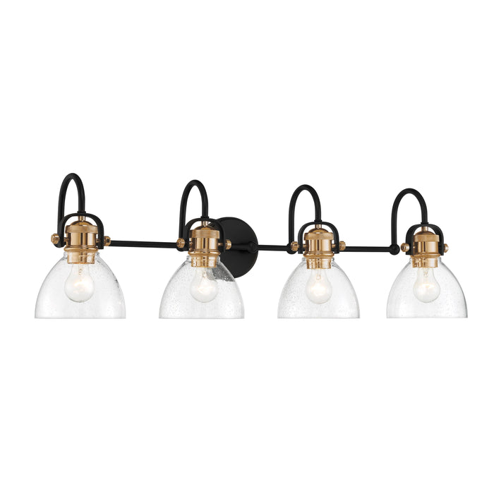 Monico 4 Light Bath in Painted Bronze with Natural Brass and Clear Seedy Glass - Minka-Lavery