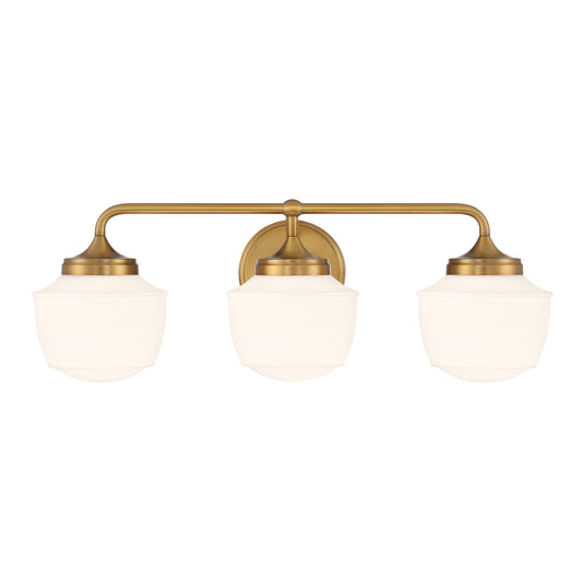 Cornwell 3 Light Bath Vanity in Aged Brass, Reversible, with Etched Opal Glass - Minka-Lavery