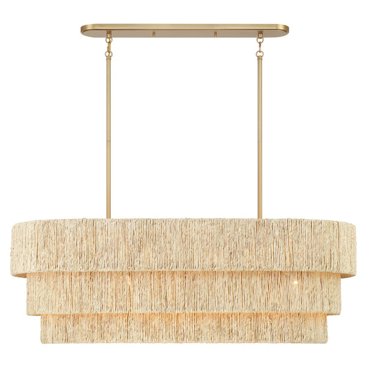 Caviana 5 Light Island in Signature Brass Finish with Natural Abaca Shade - Minka-Lavery
