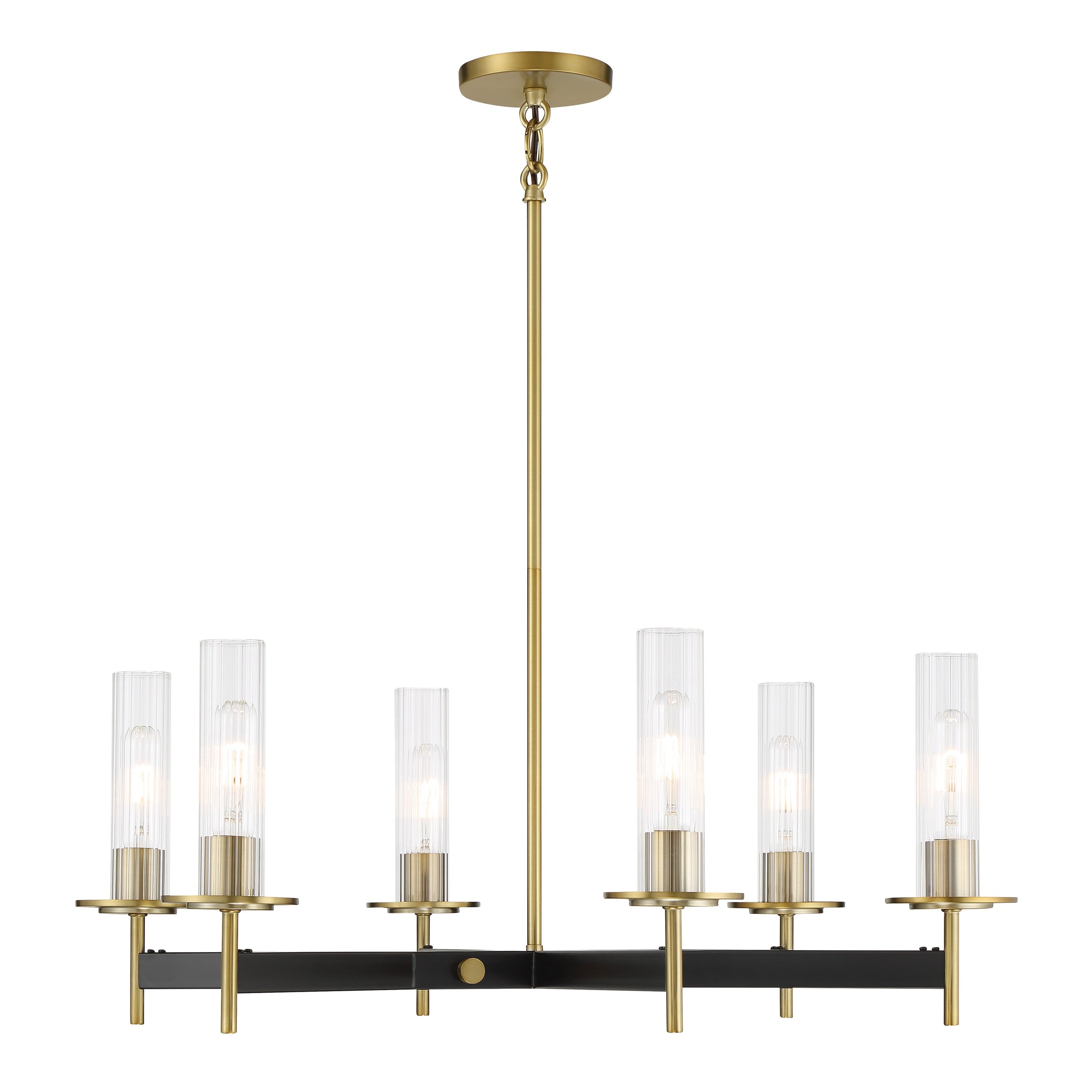 Baldwin Park 6 Light Chandelier in Coal and Soft Brass Finish with Clear Ribbed Glass - Minka-Lavery
