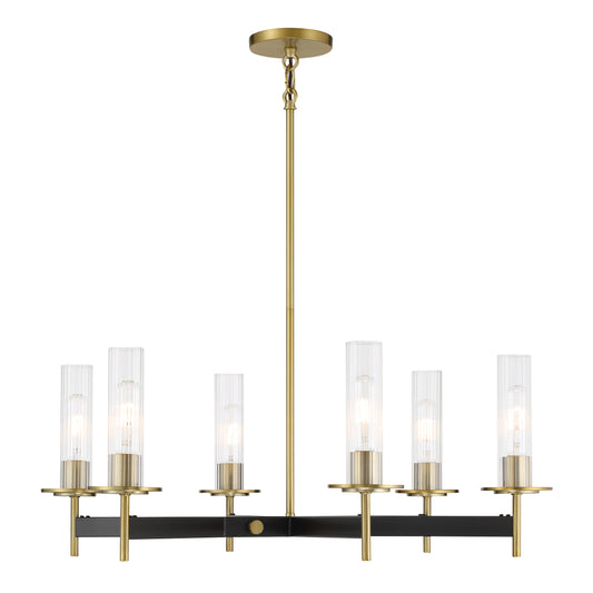 Baldwin Park 6 Light Chandelier in Coal and Soft Brass Finish with Clear Ribbed Glass - Minka-Lavery