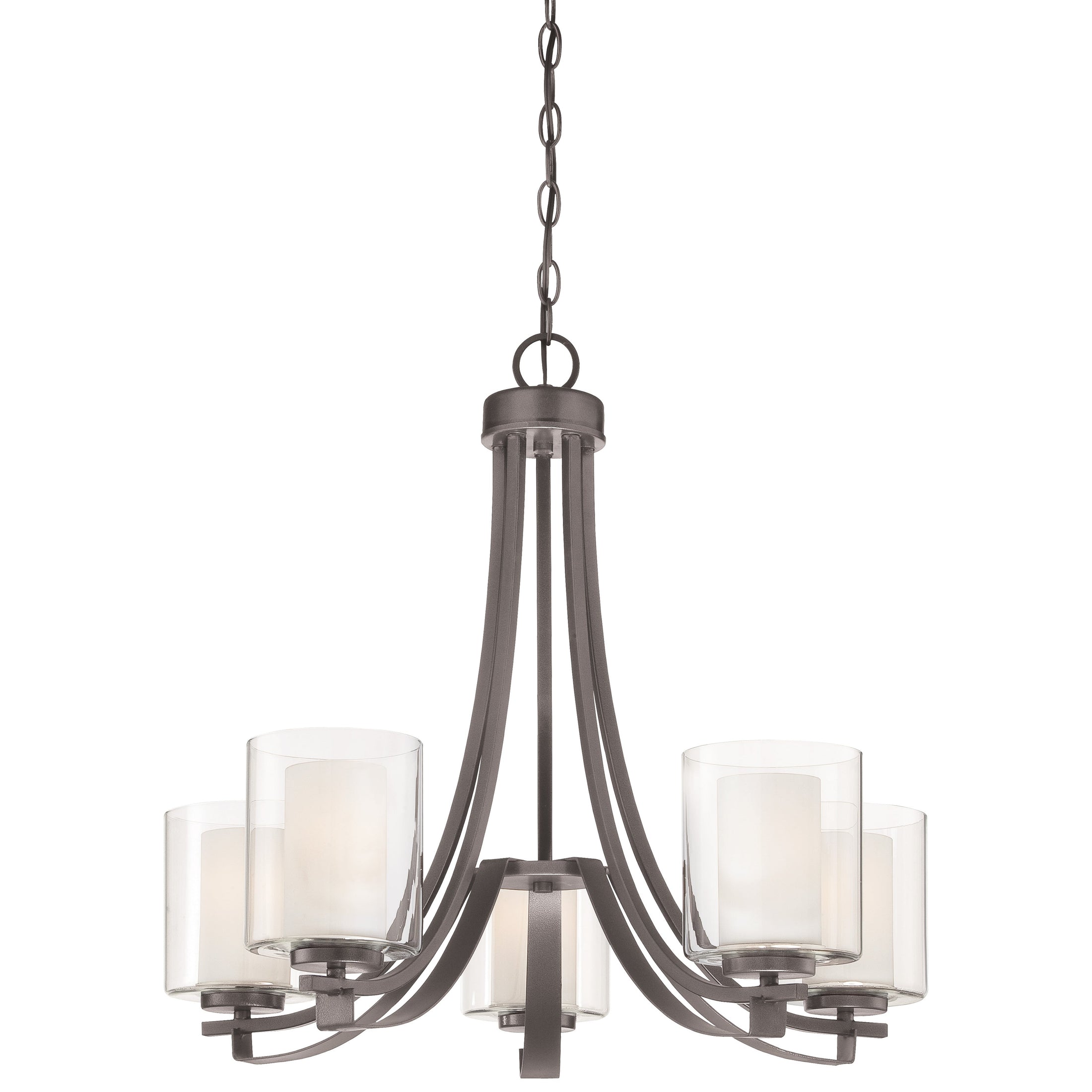 Parsons Studio 5 Light Chandelier in Smoked Iron Finish with Clear and Etched White Glass - Minka-Lavery