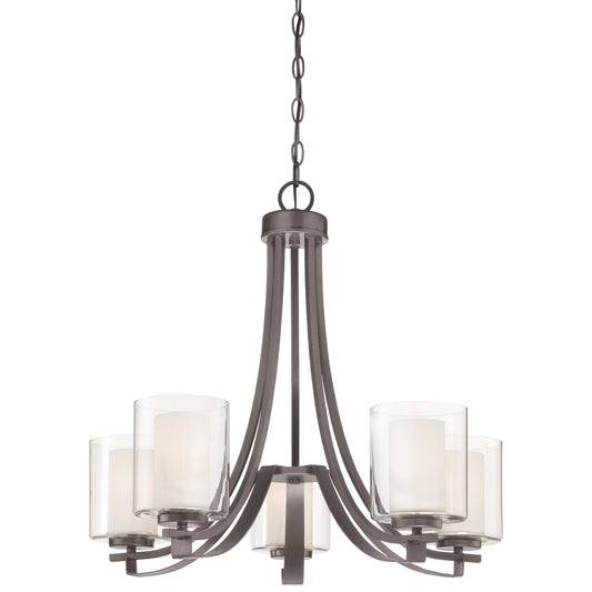 Parsons Studio 5 Light Chandelier in Smoked Iron Finish with Clear and Etched White Glass - Minka-Lavery