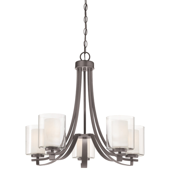 Parsons Studio 5 Light Chandelier in Smoked Iron Finish with Clear and Etched White Glass - Minka-Lavery